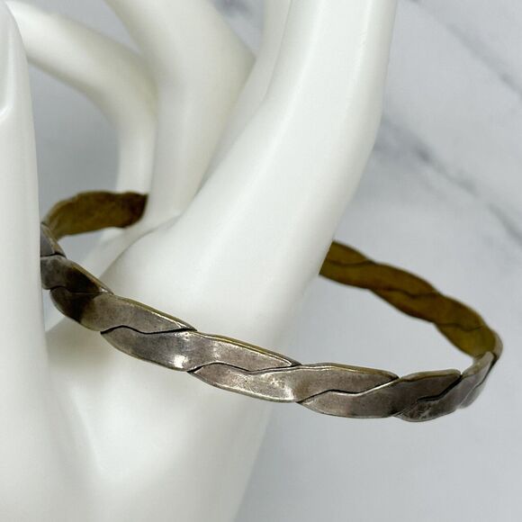 Vintage Mexico Silver Braided Bangle ✨ Flat Woven Design Boho Bracelet 🌵 - Picture 9 of 9